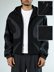 Men's Hooded <b>Racer</b> <b>Jacket</b> Color Blocking Waterproof Windproof Zipper Closure Canvas Polyester Sporty Autumn Loose Fit Front - Product Image 4