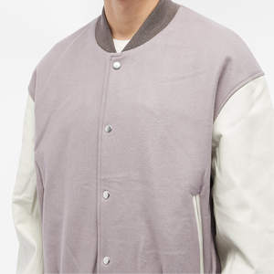 Custom <b>Men's</b> Varsity <b>Jacket</b> Vintage Two Tone Bomber <b>Jacket</b> Wool Blend Body <b>Leather</b> Sleeves Streetwear Minimalist Letterman Coat - Product Image 5