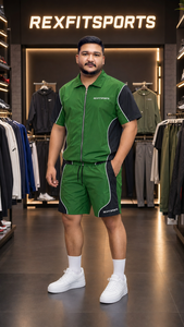 REXFIT SPORTS 2026 Ensemble court personnalisé vert et noir en nylon pour homme, chemise zippée et short, ensemble de sport deux pièces, logo personnalisé, streetwear - Product Image 6