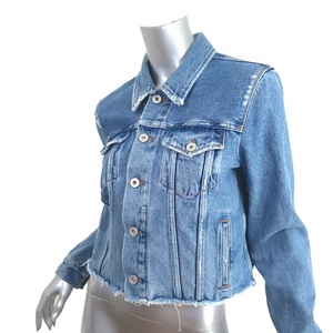 Chaqueta Vaquera Azul de Alta Calidad con Dobladillo Deshilachado para Mujer, Abrigo Vaquero Casual Lavado con Bolsillos, Chaqueta de Manga Larga con Botones al Frente - Product Image 1