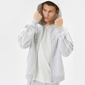 Ensemble de survêtement pour homme Crescent Wear, gris clair chiné, avec détails rayés, 100% coton, streetwear, hiver - Product Image 3