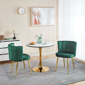 Set di 2 Sedie da Pranzo Moderne Verdi con Schienale in Velluto Confortevole e Gambe in Tubo di Ferro Color Oro per Sala da Pranzo - Product Image 3