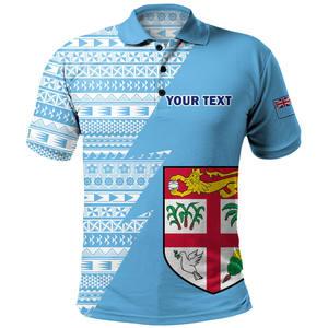 Chemises polo à manches courtes pour hommes, fabrication OEM, chemise polo FIJI, rayures circulaires, drapeau imprimé en 3D, t-shirt de golf personnalisé - Product Image 3