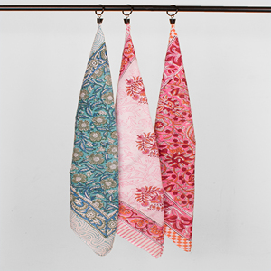 Handblock Print Bandana Set Cotton <b>Square</b> <b>Scarf</b> Summer Face Cover Skin Friendly Wristband For Unisex Pets - Product Image 3