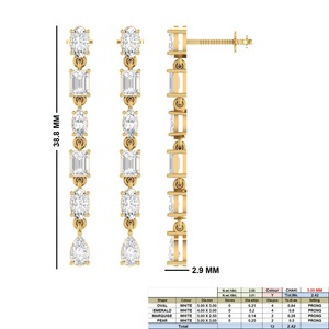 Boucles d'oreilles pendantes en or jaune 14 carats avec diamants de laboratoire pour femme, tendance, pour mariage, fiançailles, soirée, coupe poire, plaqué rhodium - Product Image 2