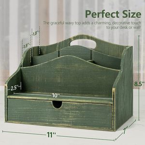 Premium Vintage Handmade Wood Desk Organizer Caddy with <b>Drawer</b> Mail Document Sorter Letter Tray Pen Holder <b>Storage</b> <b>Box</b> Wholesale - Product Image 6