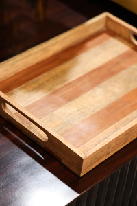 Plateau de service rectangulaire en bois peint à la main, écologique, couleur unie, design moderne et luxueux, compatible lave-vaisselle, pour plats et assiettes de fête - Product Image 2