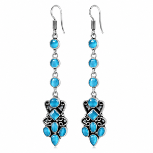 Boho Tribal Trendy Blue Stone Long Dangle <b>Earrings</b> Bulk| Ethnic Antique Silver Plated Drop <b>Earring</b> Bulk Wholesale Supplier - Product Image 1