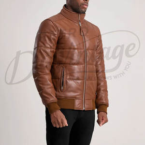 Chaqueta de cuero sintético acolchada para hombre, estilo bomber, corte ajustado, cuello alto, para invierno. - Product Image 4