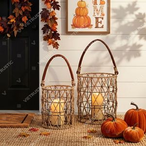 Coastal <b>Net</b> Woven Seagrass Lantern Candle Holder Hanging Cylinder Lanterns Garden Glass Candle Holder <b>Light</b> Interior Decor - Product Image 5