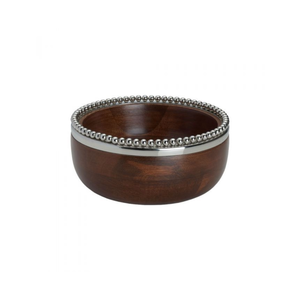 Cuencos de Madera Hechos a Mano de Primera Calidad, Forma Redonda con Borde Decorativo de Cuentas Metálicas para Cocina y Comedor - Product Image 1