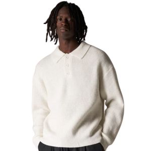 Polo de Punto de Manga Larga para Hombre, Corte Regular, Color Sólido, Estilo Casual, Blanco y Negro, Estilo Pantalón - Product Image 2