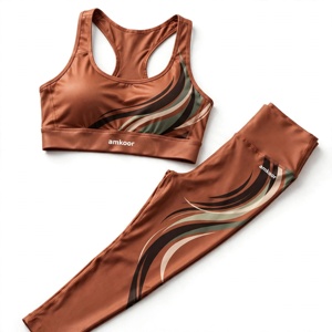 Ensemble de yoga 2 pièces Amkoor pour femme : Soutien-gorge de sport dos nageur et Legging taille haute longueur intégrale, motif uni, en polyester anti-transpiration à séchage rapide - Product Image 4