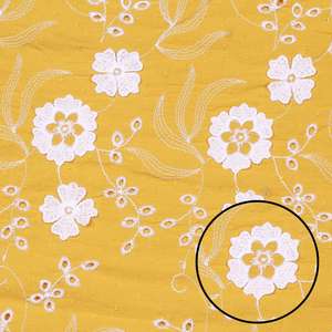 Tissu en coton jaune moutarde de qualité supérieure, tissé, imprimé floral 3D, respirant et léger, pour robes de femmes et de filles - Product Image 3