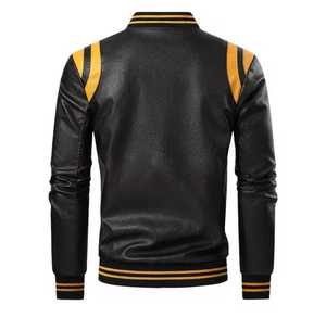 Custom Logo <b>Men's</b> Genuine <b>Leather</b> <b>Jacket</b> Stand Collar Zipper Closure Breathable Solid Color Casual Autumn Regular Fit Wool Lined - Product Image 4