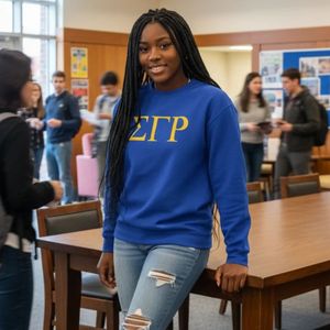 เสื้อสเวตเชิ้ตคอกลม Sigma Gamma Rho ลายตัวอักษร ดีไซน์กรีกสุดฮิต ผลิตตามสั่งสำหรับชมรมนักศึกษา เสื้อฟลีซลำลอง สไตล์สตรีทแวร์สำหรับวิทยาลัย - Product Image 1