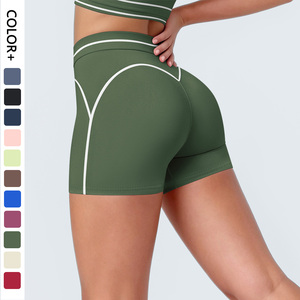 High Waist Yoga <b>Shorts</b> Solid Color Contrast Stitch Side Stripe Four-Way Stretch Seamless <b>Spandex</b>/Nylon Anti-static Elastic - Product Image 6