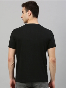 T-shirt à manches courtes noir pour homme, imprimé avec un motif géométrique, logo sur le devant, vêtement décontracté d'été, 100% coton, respectueux de l'environnement - Product Image 4