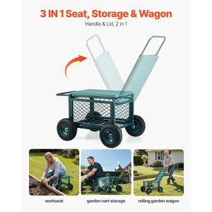 Carrello da Giardino in Metallo Resistente con Sedile, Capacità 400 LBS, Carriola per Giardinaggio - Product Image 6