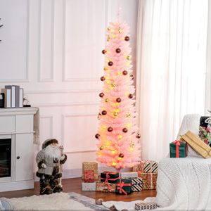 Albero di Natale Artificiale a Forma di Matita da 1,5 m Pre-Illuminato con Luci LED Colorate, Rami Rosa, Decorazioni Natalizie - Product Image 2