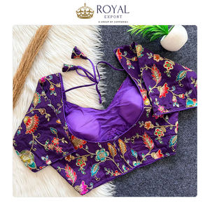 Fournisseur indien vendant des blouses en soie pure de qualité supérieure, entièrement cousues, avec de magnifiques broderies florales, col en V, en vente - Product Image 2