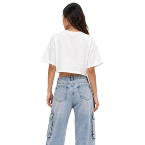 Customized Chenille Towel Patch Women's Shirts Embroidery Crop Top Toweling 3D Letter Print Short Sleeve Towel Cloth <b>Cute</b> <b>Tshirt</b> - Product Image 2