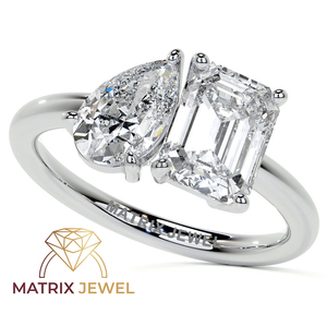 Pera y diamante de moissanita de corte esmeralda Toi et Moi perfecto para compromiso o anillo de diamante de aniversario para ella - Product Image 6
