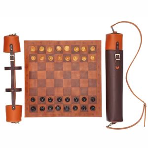 Jeu d'échecs de luxe en cuir enroulable avec pièces en bois, échiquier de voyage professionnel, jeu d'échecs de qualité supérieure, cadeau idéal pour adultes et enfants - Product Image 2