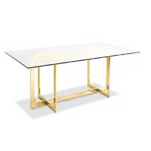 Table à manger rectangulaire moderne en verre trempé avec pieds en métal doré, 6 places, meubles pour la maison - Product Image 4