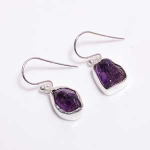 Handmade Raw <b>Citrine</b> Dangle <b>Earrings</b> 925 Sterling Silver Natural Gemstone - Product Image 1