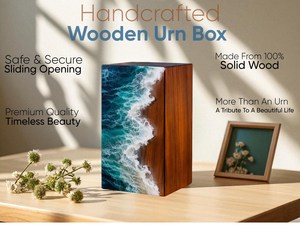 Handmade Ocean Wave Resin <b>Box</b> Coastal Wood Decor <b>for</b> human <b>ashes</b> medium size 9x5.5 urn <b>box</b> - Product Image 6