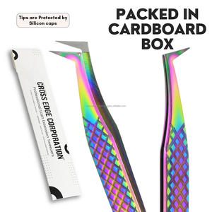 Pinzas de pestañas de etiqueta privada 45 65 90 grados, pinzas de extensión de pestañas con agarre de diamante, herramienta de volumen de peso ligero de acero inoxidable - Product Image 6