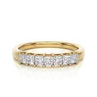 Anillo de Boda de Media Eternidad de Oro Puro con Siete Diamantes de Corte Princesa, Hecho en Laboratorio, Colección de Joyería Hecha a Mano 2026
