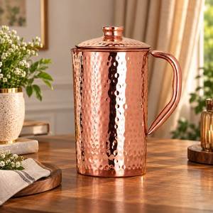 Ensemble de carafe à eau en cuivre pur gaufré avec motif floral sculpté et 2 verres en cuivre – Vente en gros - Product Image 5