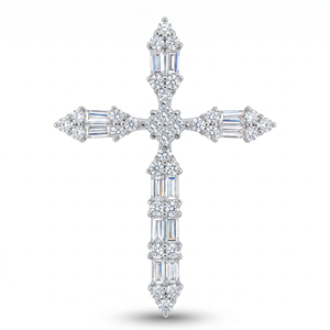 สร้อยคอจี้รูปกางเขนแบบคลาสสิก ชุบทองคำขาว 10K/14K/18K ประดับเพชร CVD ผลิตในห้องปฏิบัติการ ของขวัญสำหรับโอกาสพิเศษ - Product Image 1