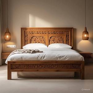 Cadre de lit en bois moderne avec structure renforcée, design spacieux, idéal pour les meubles de chambre à coucher résidentiels - Product Image 2