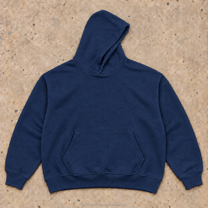 <b>Men's</b> <b>Navy</b> Blue Hooded Pullover Sweatshirt 100% Cotton <b>Fleece</b> Regular Fit Casual Solid Color Pocket Design Autumn Wear - Product Image 1