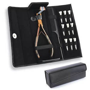 Kit professionnel de pinces pour extensions de cheveux avec clips et peigne, étui en cuir noir - Product Image 6