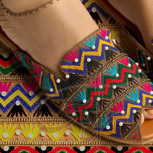 ผ้าสแปนเด็กซ์เนื้อนุ่มพิมพ์ลายปักหลากสีหลากสีผ้าสแปนเด็กซ์ด้านบนด้านนอกเป็นหนังแท้เทรนแฟชั่น khussa - Product Image 6