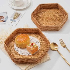 Hexagon Natural Home Decor <b>Snack</b> Serving Rattan Woven <b>Tray</b> Candy Storage <b>Snacks</b> <b>Trays</b> Wholesale From Vietnam - Product Image 2