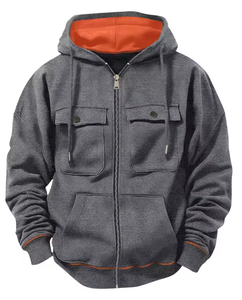 Spring Autumn <b>Men</b>’s Multi Pocket Zip Hoodie <b>Velvet</b> Casual <b>Jacket</b> Streetwear Sports Hoodie Fashion Hooded Top Custom Logo - Product Image 6