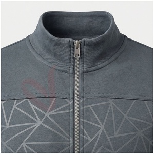 Ensemble de survêtement gris pour homme, manches longues, col montant, fermeture éclair sur le devant, imprimé géométrique, respirant, coupe sportive, coupe régulière, vêtements d'automne - Product Image 4