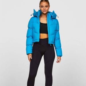 Chaqueta Corta Acolchada para Mujer con Capucha, Manga Larga, Azul, Ropa de Invierno - Product Image 1