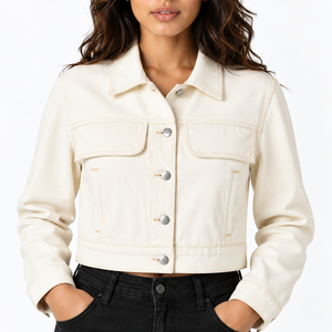 Veste en jean pour femme, style trucker, manches longues, col rabattu, fermeture boutonnée, coupe classique, automne-hiver, respirante et coupe-vent - Product Image 3