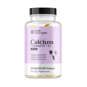 Complément alimentaire en gélules de carbonate de calcium + vitamine D3 + K2 pour une meilleure densité osseuse - Étiquetage privé du Gujarat - Product Image 1