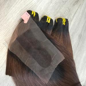 Paquete de extensiones de cabello humano de color castaño degradado con cierre de alta calidad - Product Image 3