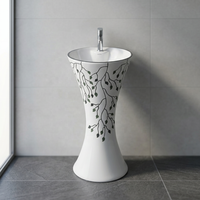 Vasque sur pied ronde monobloc en céramique imprimé marbre noir Vistaar
