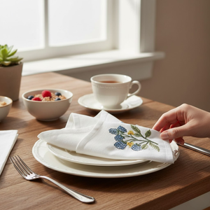 Serviette de table élégante brodée de fleurs, en coton doux, pour la salle à manger, l'hôtel, le restaurant, la cuisine et les événements. - Product Image 5