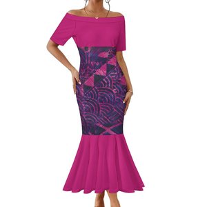 Vestidos Casuales de Alta Calidad 100% Algodón para Personas Grandes 7XL, Envío Directo, Tie-dye Polinesio Samoano Tribal, de un Solo Hombro y Manga Corta - Product Image 1