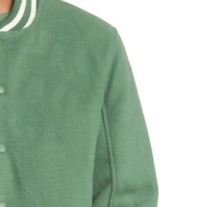 PREMIUM <b>MEN</b> HIGH QUALITY CLASSIC SAGE GREEN WOOL VARSITY <b>BASEBALL</b> <b>JACKET</b> WITH SNAP BUTTON CLOSURE AND STRIPED RIBBED TRIMS - Product Image 4